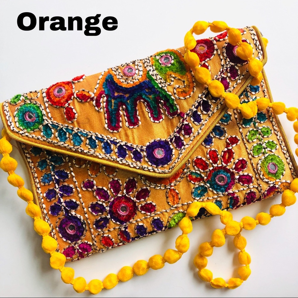 Boho Hand Embroidered Clutch Crossbody Bag - Picture 4 of 7